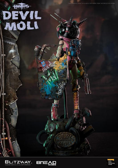 'BLITZWAY is thrilled to share the official launch of the 5th character of BHEADworks’ original figures, ‘Devil Moli’ from ‘HUNTERS: Day After WWIII.’  BHEADworks (Artist Yeon-gyun, Jung) has been loved for its original character design based on the dystopian worldview. The fifth heroine, Devil Moli, is a combat girl who decorates her cute visual like a scary gatekeeper and sensibly notices when an enemy approaches and sends a cue sign with a whistle.