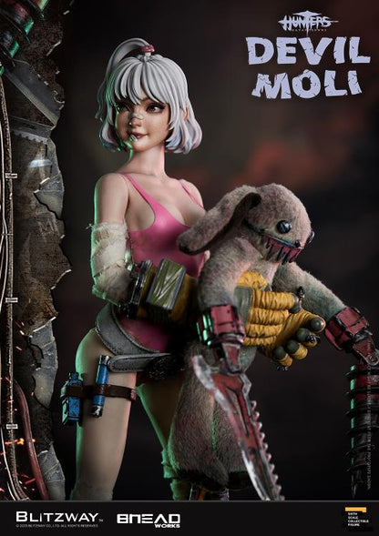 'BLITZWAY is thrilled to share the official launch of the 5th character of BHEADworks’ original figures, ‘Devil Moli’ from ‘HUNTERS: Day After WWIII.’  BHEADworks (Artist Yeon-gyun, Jung) has been loved for its original character design based on the dystopian worldview. The fifth heroine, Devil Moli, is a combat girl who decorates her cute visual like a scary gatekeeper and sensibly notices when an enemy approaches and sends a cue sign with a whistle.