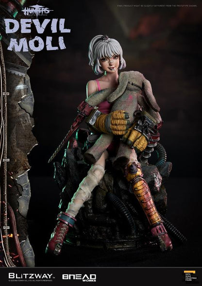 'BLITZWAY is thrilled to share the official launch of the 5th character of BHEADworks’ original figures, ‘Devil Moli’ from ‘HUNTERS: Day After WWIII.’  BHEADworks (Artist Yeon-gyun, Jung) has been loved for its original character design based on the dystopian worldview. The fifth heroine, Devil Moli, is a combat girl who decorates her cute visual like a scary gatekeeper and sensibly notices when an enemy approaches and sends a cue sign with a whistle.