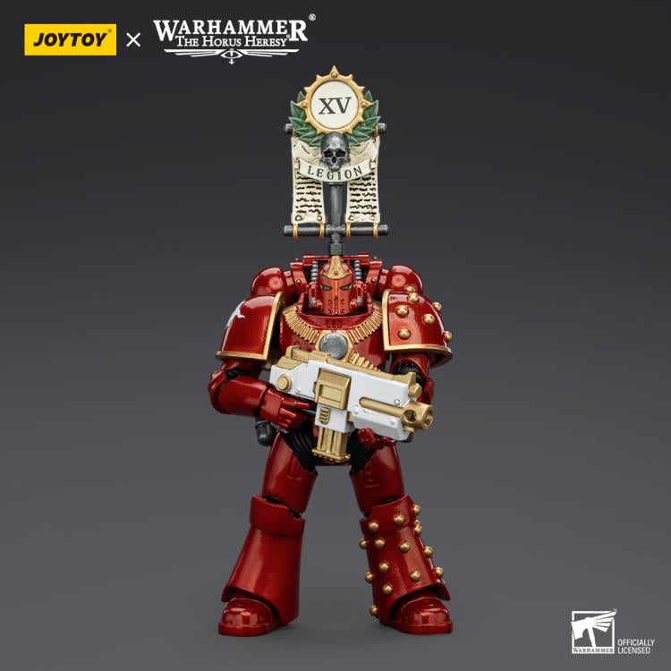 This detailed figure features a Thousand Sons Legionary carrying the iconic Legion Vexilla, symbolizing the pride and heritage of the legion. This highly detailed 1/18 scale Warhammer The Horus Heresy Thousand Sons action figure features 28 points of articulation and comes with additional interchangeable parts.  Perfect for collectors and fans alike, this piece embodies the sorcery and strength of the Thousand Sons.