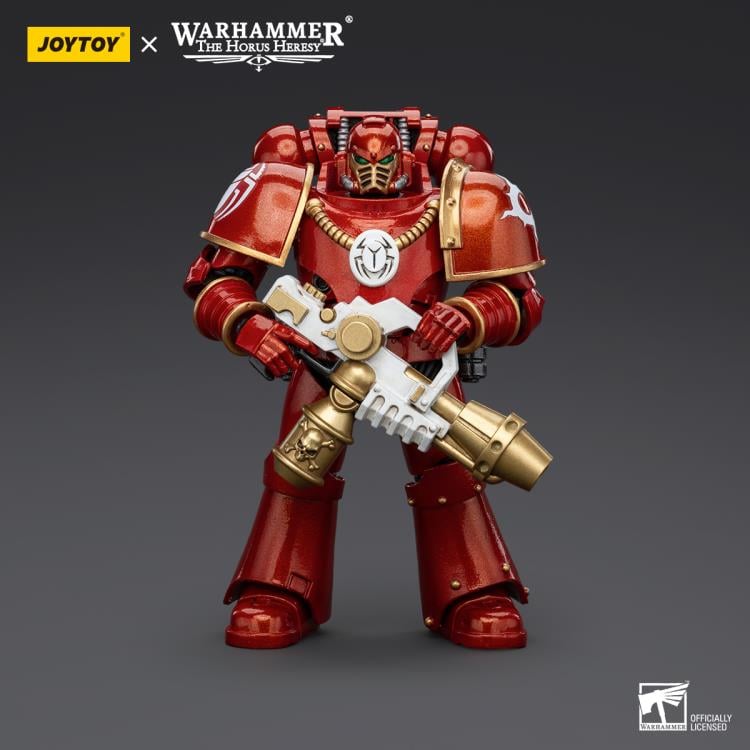 This figure represents a Thousand Sons Legionary in MK IV armor, capturing the intricate design and enigmatic essence of the legion. This highly detailed 1/18 scale Warhammer The Horus Heresy Thousand Sons action figure features 28 points of articulation and comes with additional interchangeable parts.  Perfect for collectors and fans alike, this piece embodies the sorcery and strength of the Thousand Sons.