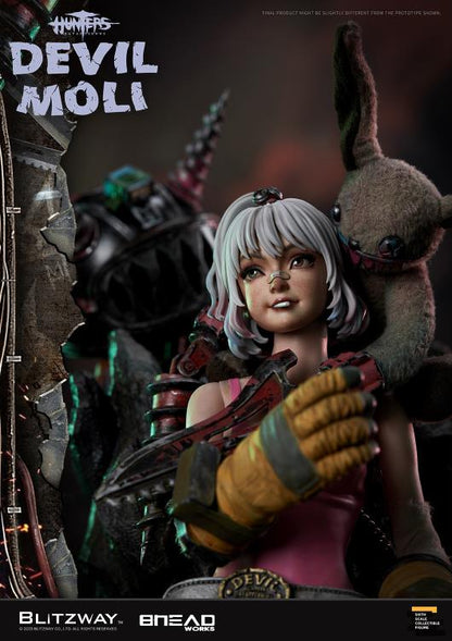 'BLITZWAY is thrilled to share the official launch of the 5th character of BHEADworks’ original figures, ‘Devil Moli’ from ‘HUNTERS: Day After WWIII.’  BHEADworks (Artist Yeon-gyun, Jung) has been loved for its original character design based on the dystopian worldview. The fifth heroine, Devil Moli, is a combat girl who decorates her cute visual like a scary gatekeeper and sensibly notices when an enemy approaches and sends a cue sign with a whistle.