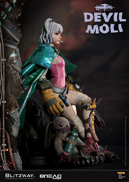 'BLITZWAY is thrilled to share the official launch of the 5th character of BHEADworks’ original figures, ‘Devil Moli’ from ‘HUNTERS: Day After WWIII.’  BHEADworks (Artist Yeon-gyun, Jung) has been loved for its original character design based on the dystopian worldview. The fifth heroine, Devil Moli, is a combat girl who decorates her cute visual like a scary gatekeeper and sensibly notices when an enemy approaches and sends a cue sign with a whistle.