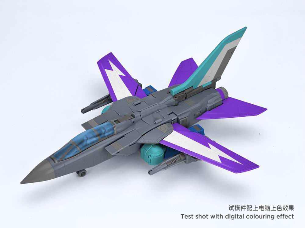 From Fans Hobby comes the Master Builder MB-24A Dark Strike converting robot. This robot features a green, blue, purple, and gray color scheme and can convert into a jet. This highly detailed Dark Strike figure will be a terrific addition to any collection.