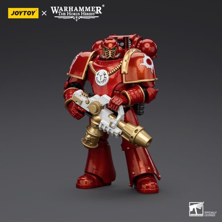 This figure represents a Thousand Sons Legionary in MK IV armor, capturing the intricate design and enigmatic essence of the legion. This highly detailed 1/18 scale Warhammer The Horus Heresy Thousand Sons action figure features 28 points of articulation and comes with additional interchangeable parts.  Perfect for collectors and fans alike, this piece embodies the sorcery and strength of the Thousand Sons.