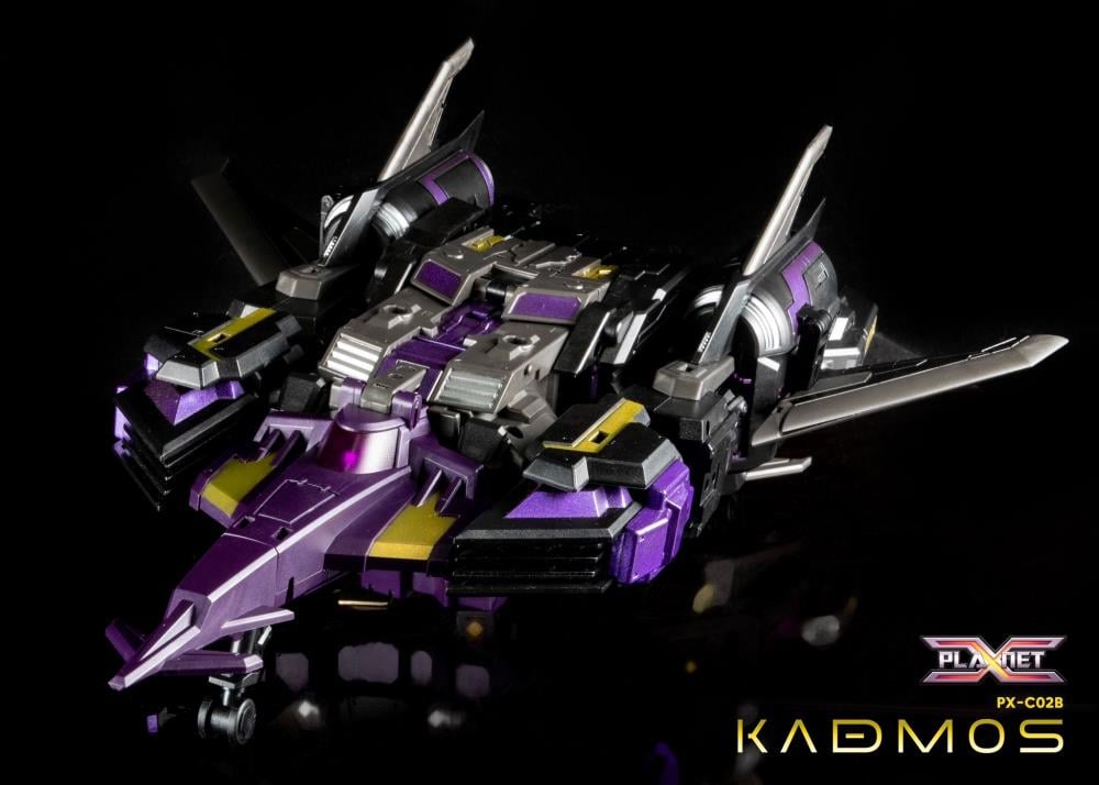 From Planet X, PX-C02B Kadmos Black is blasting onto the stage! With the ability to change from robot to spaceship, Kadmos Black is always ready to fight, whether it be space, land or air! Gather the rest of the Planet X line and enhance your collection! Don't miss out and order yours today!