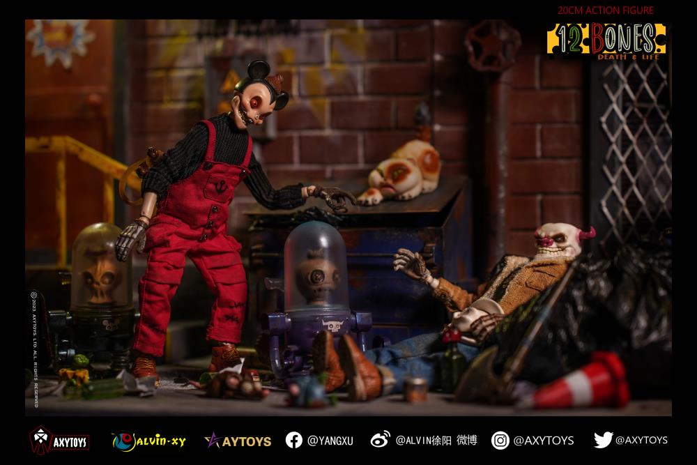 The 12 Bones line from AxyToys features original and unique figure designs that collectors will appreciate! Each figure is approximately 7.87 inches tall and comes with multiple accessories for a wide variety of poses.  12 Bones Mouse figure sold separately