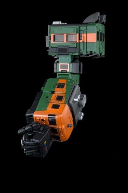 From Moon Studios comes a series of robot figures which transform from robots into different types of trains. The MSO5 Green Zone figure transforms from a robot into a train. Collect transforming figures MSO1 through MSO6 and you can combine them to form Radiatron! 