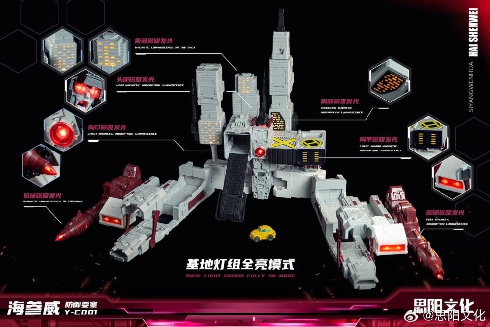 From SiYang Culture comes the Y-C001 Defense Fortress Vladivostok.

The figure stands over 17 inches tall in robot form and features 20 points of articulation. It also includes LED lights throughout the body. 

Vladivostok can convert from robot mode to fortress carrier mode and then to base mode. The figure also comes with a pair of blaster accessories.