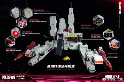 From SiYang Culture comes the Y-C001 Defense Fortress Vladivostok.

The figure stands over 17 inches tall in robot form and features 20 points of articulation. It also includes LED lights throughout the body. 

Vladivostok can convert from robot mode to fortress carrier mode and then to base mode. The figure also comes with a pair of blaster accessories.