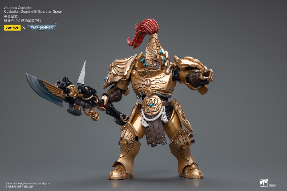 Joy Toy brings the Adeptus Custodes to life with this Warhammer 40K 1/18 scale figure! Clad in golden armor, the Adeptus Custodes chapter of the Space Marines are rumored to have been hand-crafted by the Emperor Himself. Tasked with protecting both the Imperial Palace and the physical body of the Emperor, these bastions of Imperial might are considered the deadliest warriors in the galaxy, human or otherwise.