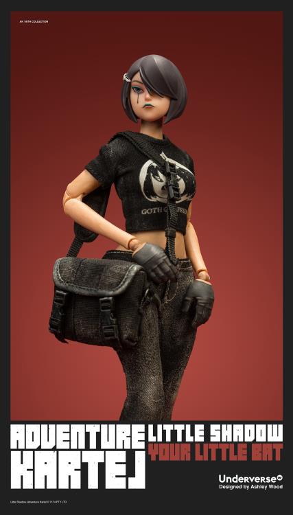 Little Shadow is back! Featuring an all new head sculpt with a classic hoodie, t-shirt, jeans, and high tops outfit. Includes the Skullboom and messenger bag. This is a 1/6 scale figure that comes with multiple interchangeable hands and 25 points of articulation, with a UV female body designed by Ashley Wood.