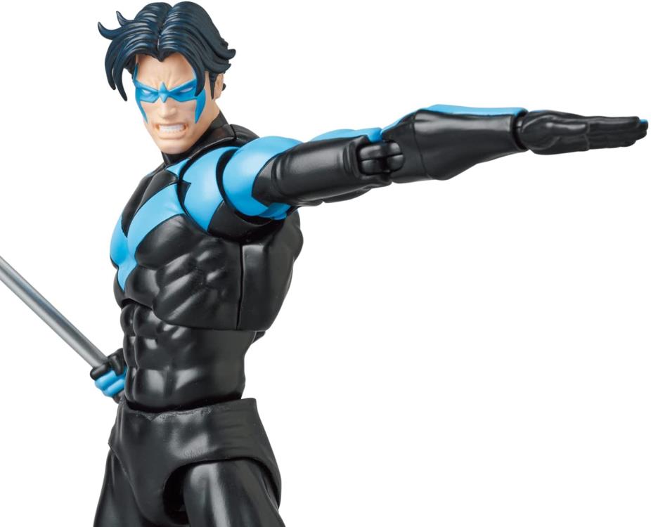 Based on the Batman: Hush story line, the MAFEX Nightwing figure is a fully articulated figure with his iconic black and blue suit. Nightwing features two head sculptsand interchangeable hands for more display options.