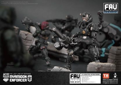 The Myrmidon Enforcer is equipped with the Omangan Empire’s new generation multi-armor, developed for the Abaddon Army. This armor incorporates and optimizes designs from the Synchro Mech pilot combat suits, maintaining protection for vital areas while providing infantry a more comfortable experience for extended combat wear.