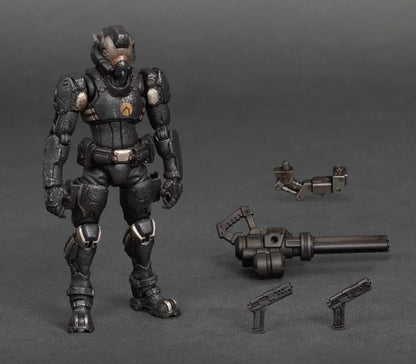 The Myrmidon Enforcer is equipped with the Omangan Empire’s new generation multi-armor, developed for the Abaddon Army. This armor incorporates and optimizes designs from the Synchro Mech pilot combat suits, maintaining protection for vital areas while providing infantry a more comfortable experience for extended combat wear.