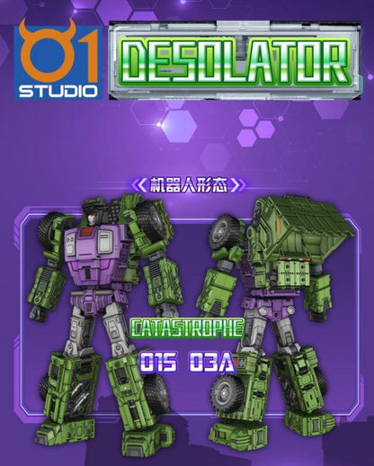 01 Studio's first set of Desolator figures has been released in four different classic forms! You can convert the Desolator Catastrophe robot into its "forklift" form without having to disassemble any additional parts.