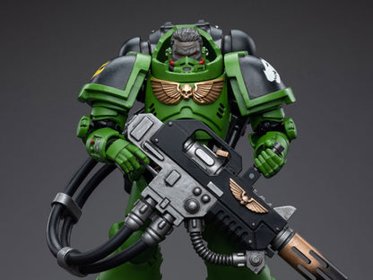 Hailing from a volcanic and unstable world, the Space Marine Chapter of the Salamanders take great care to avoid human casualties during their wars against Chaos. Deeply embedded in the Promeathan Cult, these warriors hone their skills to a lethal edge to protect Humanity. Each figure typically includes interchangeable hands and weapon accessories and stands between 4" and 6" tall. Wielding a deadly flamethrower, Brother T'Kren has a grim satisfaction of leaving purifying flames in his wake.