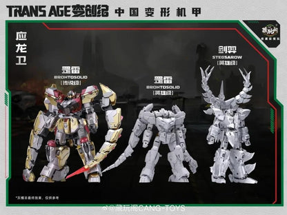 Cang-Toys presents the first addition to their new Longyan Combiner series, Brontosolid.

Able to swap between robot and brontosaurus modes, this figure features dynamic articulation and multiple weapon accessories to bring vengeance down from the skies.

Add to your collection and order your TA-WYL004 Brontosolid today!
