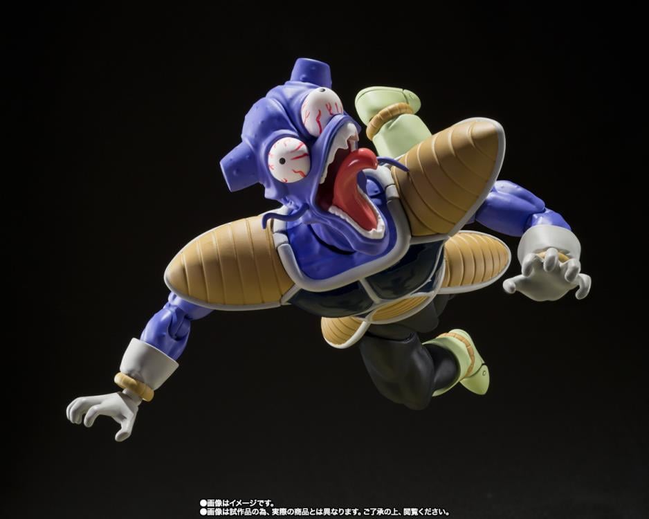 Kyewi from the Frieza Saga of Dragon Ball Z is now available in S.H.Figuarts! Bandai have included interchangeable head parts that reproduce scenes from the series: a shouting face, a frightened face, a face crying, “Ahh, Frieza!!,” and a defeated face.