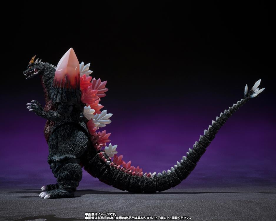 December 2024 marks the thirtieth anniversary of "GODZILLA VS. SPACEGODZILLA," with an all-new S.H.Monsterarts set commemorating the epic battle of Fukuoka!  Newly sculpted chest parts and options let you re-create SPACEGODZILLA's damaged crystal shoulders, as seen in the battle against GODZILLA and MOGERA.