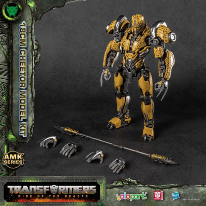 This figure is part of Yolopark’s AMK series line which are easy to assemble action figures. All parts come pre-prainted and pre-assembled, so you just have to connect head, torso, limbs and some extra panels. Once constructed, you end up a highly detailed figure of Cheetor from the upcoming Transformers: Rise of the Beasts movie, standing just over 7 inches tall and packed with premium articulation