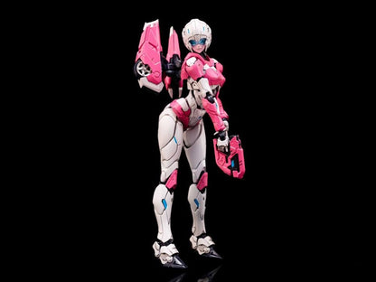 Arcee joins the Furai model kit line! Once complete this Arcee model kit becomes a fully articulated figure that will be sure to stand out in any Transformers collection!