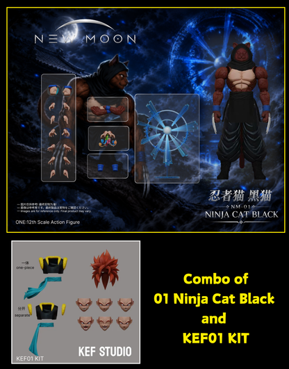 (Preorder) New Moon Studio Ninja Cat & KEF Kit Combo (Black/White/Purple) figure