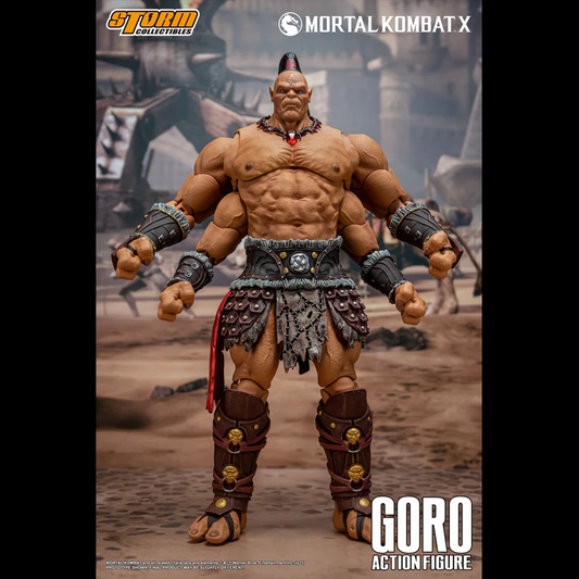 Prince GORO has brought much honor to the Shokan race by serving Shao Kahn. His bloody achievements include crushed rebellions and conquered provinces. During the past 500 years he has been celebrated for winning the last nine Mortal Kombat tournaments for Outworld. Should he defeat Earthrealm's champion this time, he will become more than legendary. His victory is assured. There are none in Earthrealm who can withstand the might of Goro.
