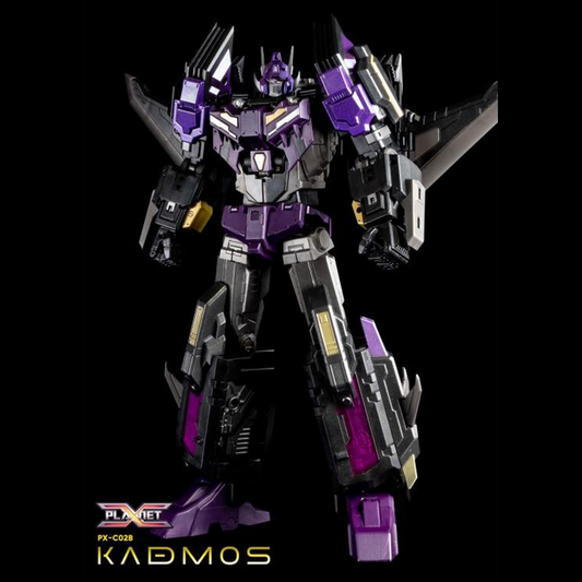 From Planet X, PX-C02B Kadmos Black is blasting onto the stage! With the ability to change from robot to spaceship, Kadmos Black is always ready to fight, whether it be space, land or air! Gather the rest of the Planet X line and enhance your collection! Don't miss out and order yours today!