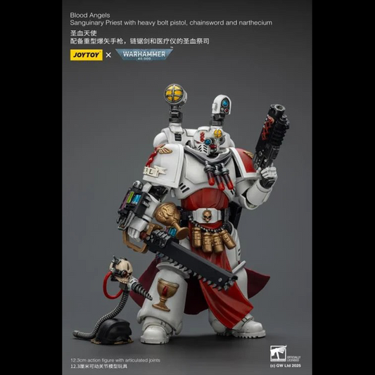 Bring valor and healing to the front lines with the JoyToy Warhammer 40k Blood Angels Sanguinary Priest. Equipped with a Heavy Bolt Pistol, Chainsword, and signature Narthecium, this 1/18 scale figure blends battlefield ferocity with the noble duty of preserving the Chapter’s legacy. A must-have for Blood Angels collectors and fans of the Imperium.