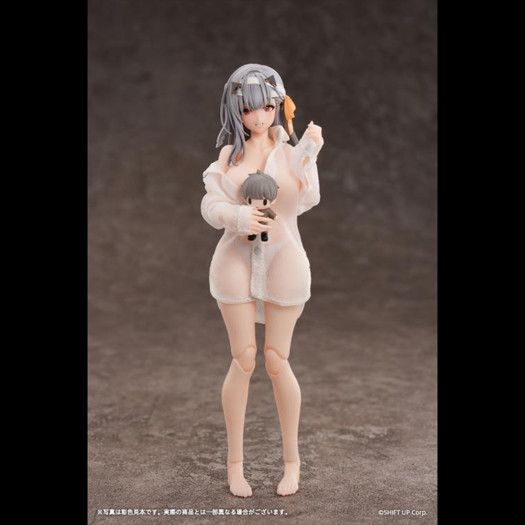 From the popular smartphone game Goddess of Victory: Nikke, Modernia: First Encounter is now available as an action figure! 

This 1/12 scale Modernia figure comes with interchangeable faces (happy, sad, and expressionless) all of which feature movable eyeballs. The figure is fully posable and features a fine gradation painting all over to carefully replicate her skin tone.