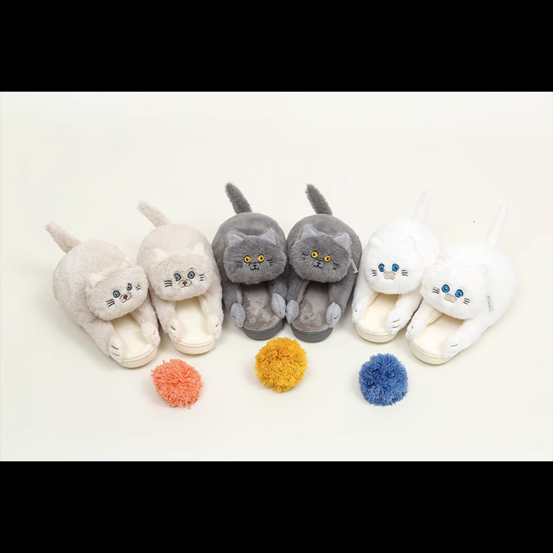 Cute Fashion Plush Cat Winter Home Slippers