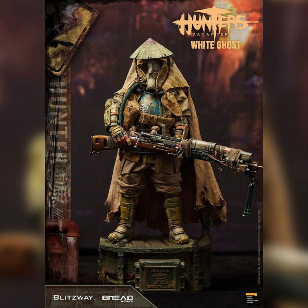 Blitzway is extremely thrilled to officially launch the #4 character of BHEADworks' original design figures 'White Ghost' from Hunters: Day After WWIII. This newly developed original design features an intricate head sculpt and make-up, realistic equipment, sophisticatedly tailored and designed outfits, over 30 points of articulation, and a highly detailed polystone diorama base.