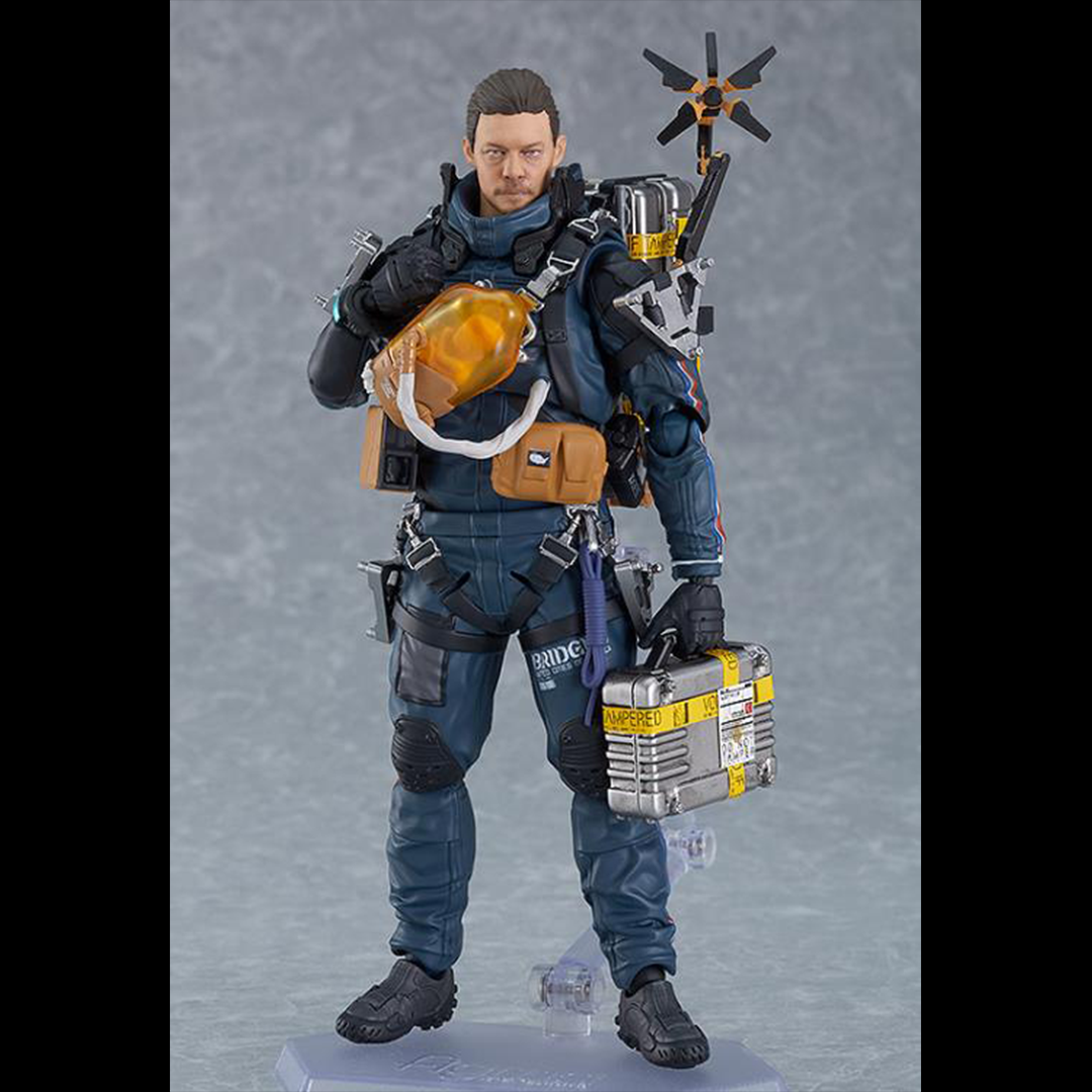 Supervised entirely by Kojima Productions, the popular game Death Stranding releases the deluxe version of the Sam Porter Bridges figma!  The smooth yet poseable joints of figma figures allow them to be posed on their included articulated stand. 3D paintwork has been utilized to realistically recreate Sam's face. He comes with a small cargo case, an assault rifle, damage sensor tape, and cargo ID stickers that can be applied as desired.