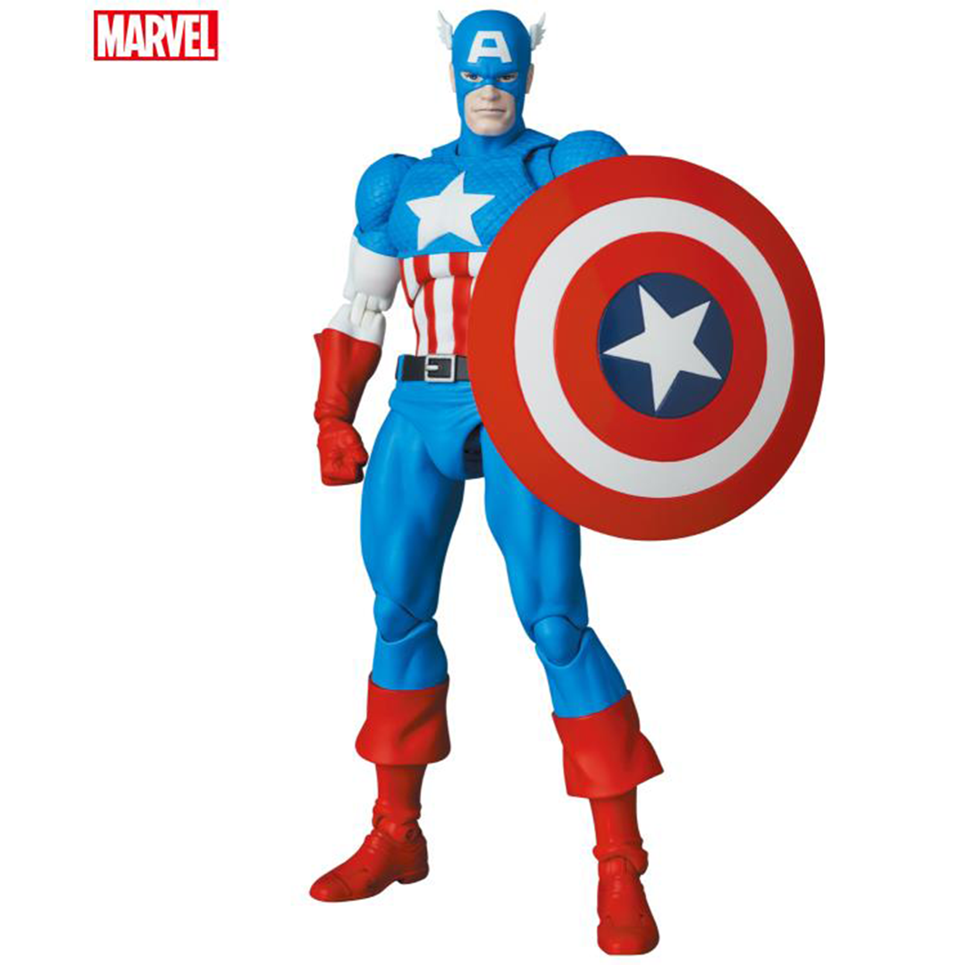 Captain America, as he appeared in the Marvel comics, leaps into Medicom's MAFEX action figure lineup! This Captain America comic figure stands over 6 inches tall, and includes 3 different head sculpts and multiple pairs of hands. 