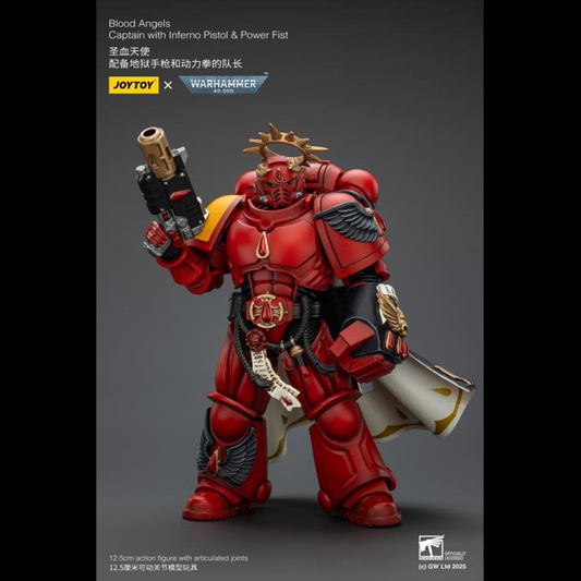 Lead your Blood Angels to glory with this highly detailed 1/18 scale action figure of the Captain, armed with a blazing Inferno Pistol and a crushing Power Fist. Crafted by JoyToy in collaboration with Games Workshop, this figure captures the fierce nobility and battle-ready stance of the Blood Angels Chapter. Perfect for display or dynamic posing on the battlefield!