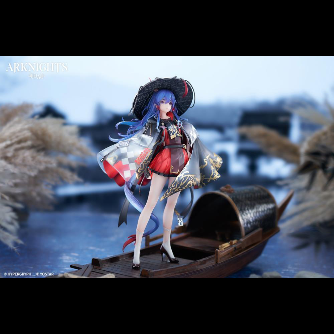 From the popular smartphone game "Arknights" Ch'en has been turned into 1/7 Scale figure wearing her special outfit "Ten Thousand Mountains"! Her flowing blue hair has been finely sculpted, and her distinctive outfit has been faithfully recreated from the illustration using clear parts. In addition, the paint of the patterns and decorations has been carefully crafted to give it a metallic feel, resulting in a gorgeous finish.