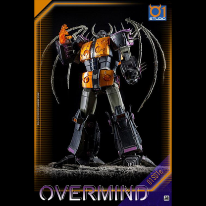 01S01E Overmind is a massive figure standing over 17 inches tall that can convert from robot mode to sphere mode. Overmind is fully articulated and features premium details.