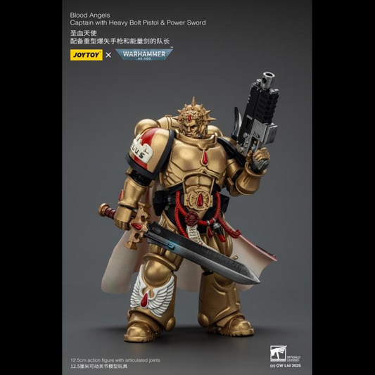 Lead the charge with the JoyToy Warhammer 40k Blood Angels Captain, armed with a Heavy Bolt Pistol and a gleaming Power Sword. This 1/18 scale figure captures the valor, discipline, and striking detail of the Blood Angels Chapter, perfect for collectors and fans of the Imperium’s finest.