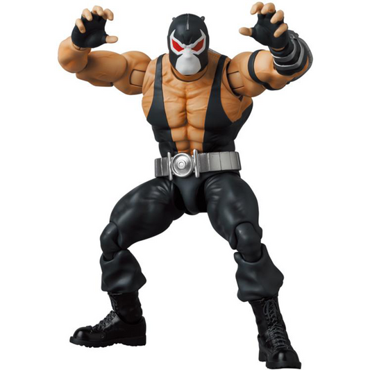 Based on the Batman: Knightfall storyline from DC Comics, this MAFEX Bane action figure is highly articulated with several features and accessories. Bane features a detailed sculpt and 2 head portraits.  Batman figure sold separately