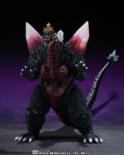 December 2024 marks the thirtieth anniversary of "GODZILLA VS. SPACEGODZILLA," with an all-new S.H.Monsterarts set commemorating the epic battle of Fukuoka!  Newly sculpted chest parts and options let you re-create SPACEGODZILLA's damaged crystal shoulders, as seen in the battle against GODZILLA and MOGERA.