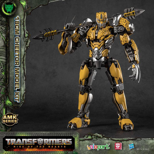This figure is part of Yolopark’s AMK series line which are easy to assemble action figures. All parts come pre-prainted and pre-assembled, so you just have to connect head, torso, limbs and some extra panels. Once constructed, you end up a highly detailed figure of Cheetor from the upcoming Transformers: Rise of the Beasts movie, standing just over 7 inches tall and packed with premium articulation
