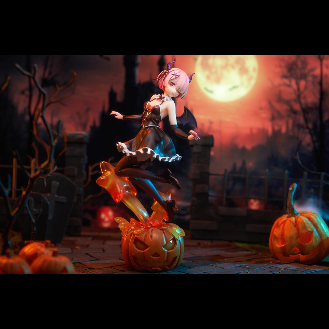 From the third season of "Re:ZERO -Starting Life in Another World-", which began airing in October 2024, come new beautiful wizard-themed figures of Rem and Ram. 

Ram is clad in an adorable wizard-style outfit that would probably allow her to be let off the hook even after playing mischievous tricks. The texture of her form-fitting costume beautifully and elegantly accentuates her physique, and the accessories, such as the arm covers and shoes, have been crafted with precise detail. Even the jack-o'-lanter