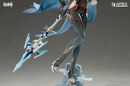 From the popular Genshin Impact video game comes the Shenhe (Lonesome Transcendance Ver.) 1/7 scale figure by Apex Toys! Shenhe is displayed in her memorable outfit from the game while standing on a rock base as she holds her signature weapon Calamity Queller in an iconic pose. This figure is just under 12 inches in height and is intricately detailed to capture the various elements of the character from the game in figure form!