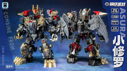 Laser Cat is proud to present a new action figure that will add some firepower to your collection: the Steel Kiddy Party Mini Asura Dual Changer and Combiner! Able to convert between robot and vehicle forms, this 5-in-1 mecha combiner set features dynamic detailing and is a great way to grow your collection! Don't miss out and order your figure set today!