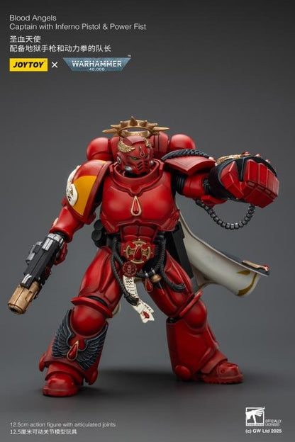 Lead your Blood Angels to glory with this highly detailed 1/18 scale action figure of the Captain, armed with a blazing Inferno Pistol and a crushing Power Fist. Crafted by JoyToy in collaboration with Games Workshop, this figure captures the fierce nobility and battle-ready stance of the Blood Angels Chapter. Perfect for display or dynamic posing on the battlefield!