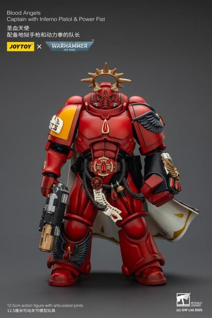 Lead your Blood Angels to glory with this highly detailed 1/18 scale action figure of the Captain, armed with a blazing Inferno Pistol and a crushing Power Fist. Crafted by JoyToy in collaboration with Games Workshop, this figure captures the fierce nobility and battle-ready stance of the Blood Angels Chapter. Perfect for display or dynamic posing on the battlefield!
