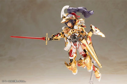Introducing the latest addition to the Frame Arms Girl series, the golden knight DURGA GOLD RITTER! Frame Arms Girl Durga I is a re-imagining of ToMo's mecha design transformed into an original female character based on an illustration by E-ji Komatsu. A new version of Durga I known as Durga Gold Ritter is here with luxurious gold-plated armor and additional parts.