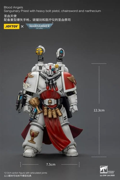 Bring valor and healing to the front lines with the JoyToy Warhammer 40k Blood Angels Sanguinary Priest. Equipped with a Heavy Bolt Pistol, Chainsword, and signature Narthecium, this 1/18 scale figure blends battlefield ferocity with the noble duty of preserving the Chapter’s legacy. A must-have for Blood Angels collectors and fans of the Imperium.