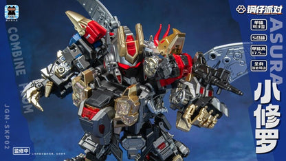 Laser Cat is proud to present a new action figure that will add some firepower to your collection: the Steel Kiddy Party Mini Asura Dual Changer and Combiner! Able to convert between robot and vehicle forms, this 5-in-1 mecha combiner set features dynamic detailing and is a great way to grow your collection! Don't miss out and order your figure set today!